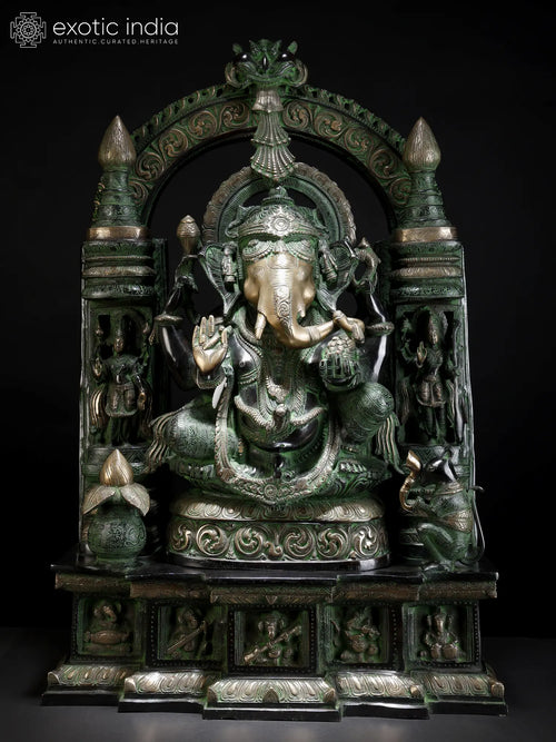33" Large Temple Ganesha Handmade Brass Sculpture