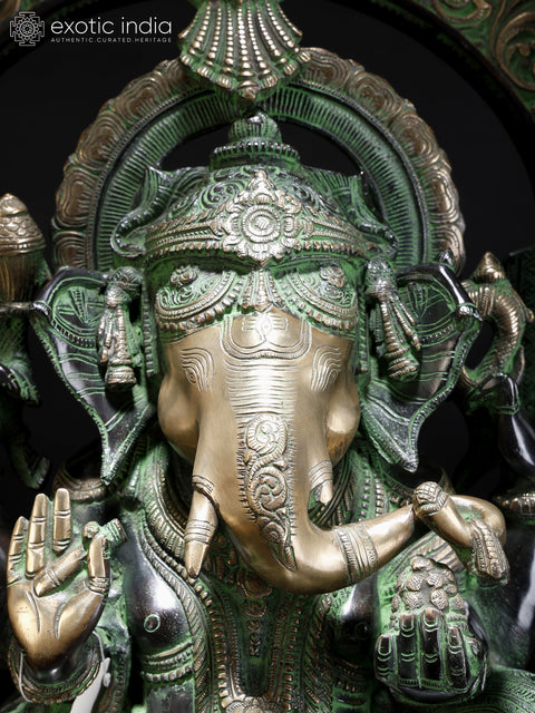 33" Large Temple Ganesha Brass Sculpture | Handmade | Made In India