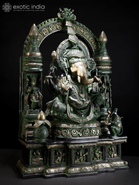33" Large Temple Ganesha Brass Sculpture | Handmade | Made In India