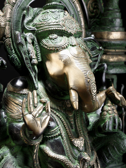 33" Large Temple Ganesha Brass Sculpture | Handmade | Made In India