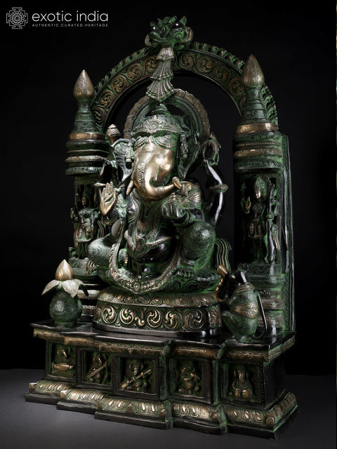 33" Large Temple Ganesha Brass Sculpture | Handmade | Made In India