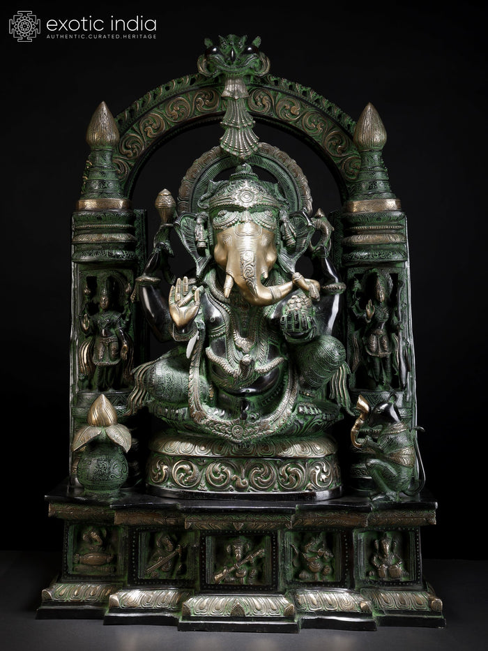 33" Large Temple Ganesha Brass Sculpture | Handmade | Made In India