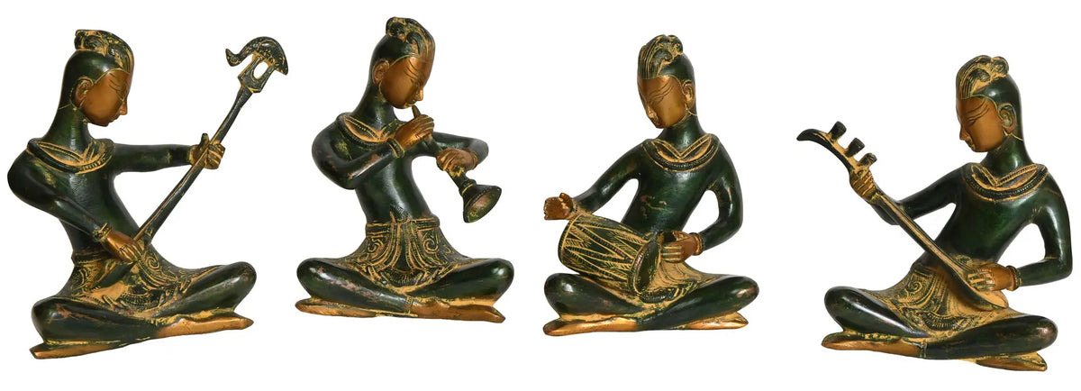 6" Musician Ladies (Set of Four Statues) In Brass | Handmade | Made In India
