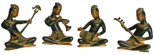 6" Musician Ladies Brass Statue Set of Four Handmade