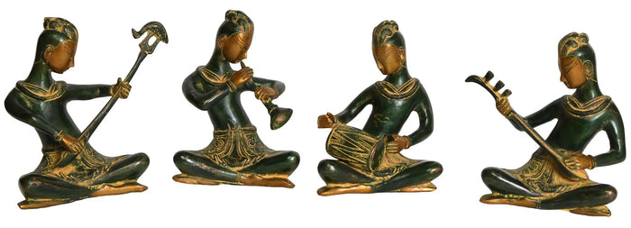 6" Musician Ladies (Set of Four Statues) In Brass | Handmade | Made In India