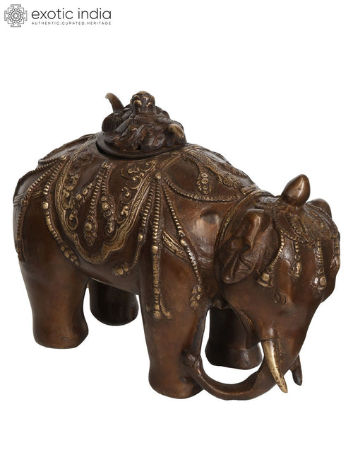 7" Brass Elephant Incense Burner Tibetan Buddhist Handmade Statue