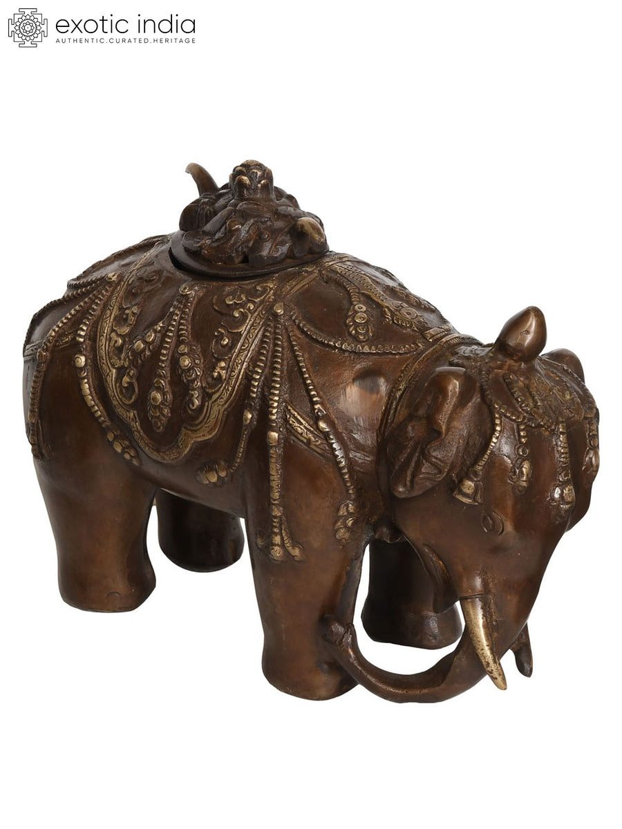 7" Brass Elephant Incense Burner Tibetan Buddhist Handmade Statue
