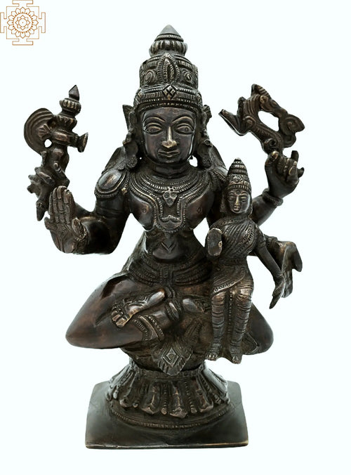 7" Shiva Pashupati with Parvati Brass Idol Handmade