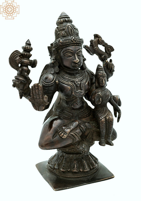 7" Shiva as Pashupatinath with Goddess Parvati on His Lap In Brass | Handmade | Made In India