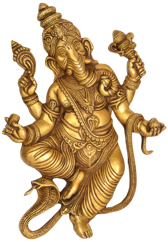 10" Brass Serpent Ganesha Wall Hanging Handmade Statue