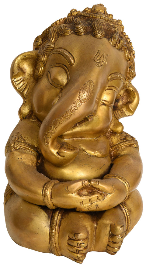 8" Cute Baby Ganesha In Brass | Handmade | Made In India