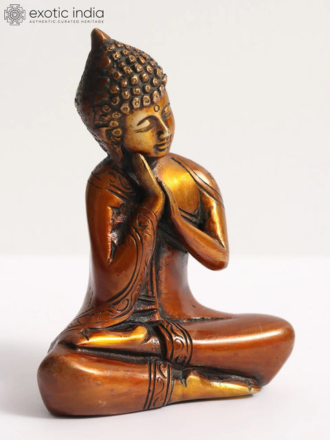 6" Thinking Buddha Statue - Brass Tibetan Buddhist Idols