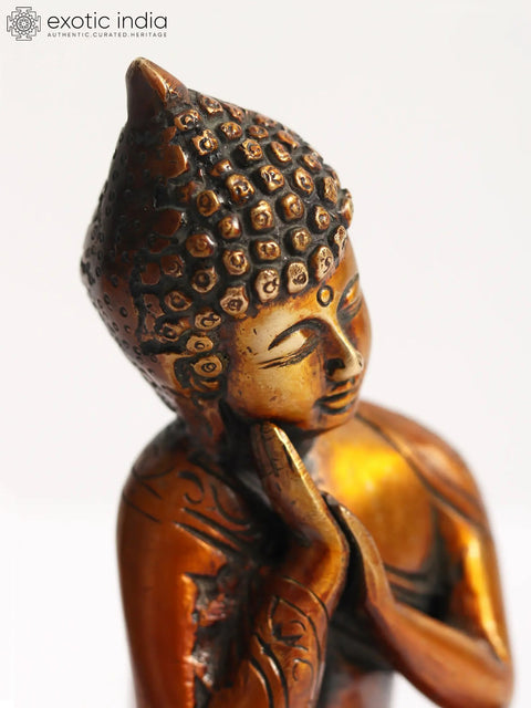 6" Thinking Buddha Statue - Brass Tibetan Buddhist Idols