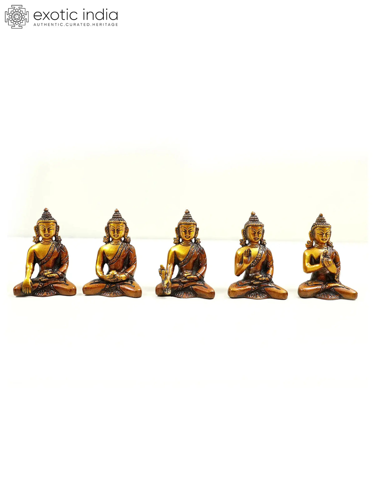 3" Set of Five Brass Dhyani Buddhas (Tibetan Buddhist Deities) | Handmade