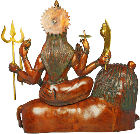 33" Large Goddess Durga Seated on Lion in Brass | Handmade | Made in India