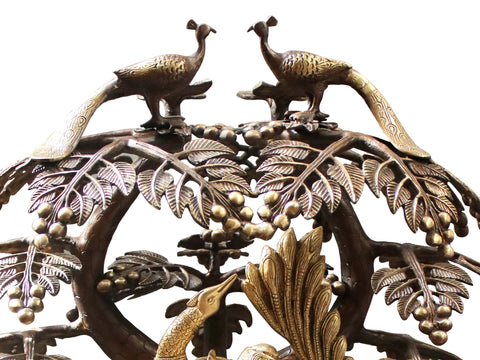 33" Peacock Krishna Under a Blooming Tree with Cow In Brass
