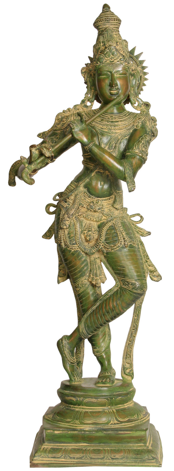 34" Large Size Lord Krishna Playing Flute In Brass | Handmade | Made In India