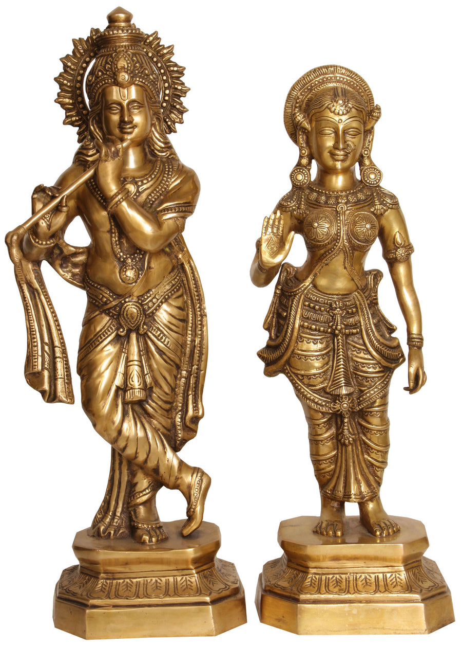 24" Radha Krishna Handmade Brass Statue for Home Decor