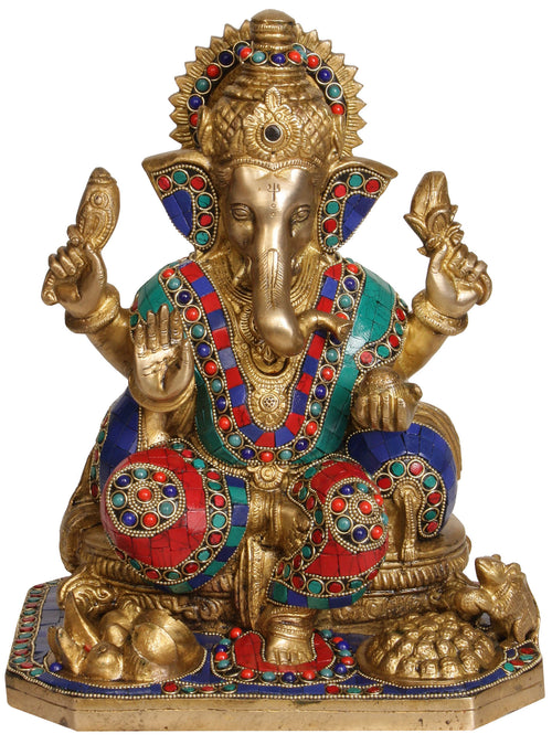 11" Handmade Ganesha Brass Idol for Puja