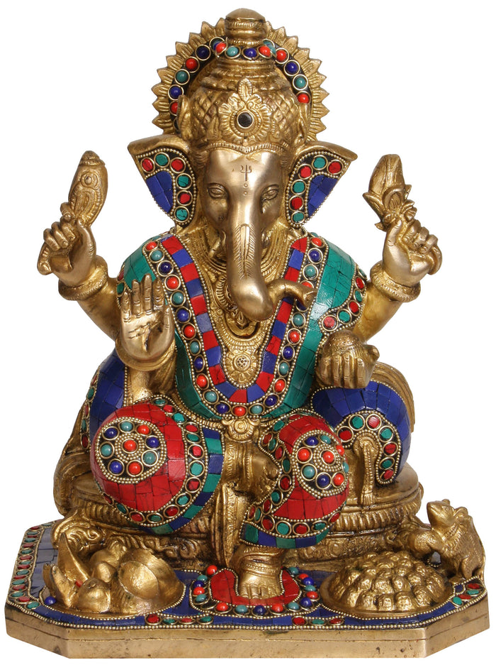 11" Handmade Ganesha Brass Idol for Puja