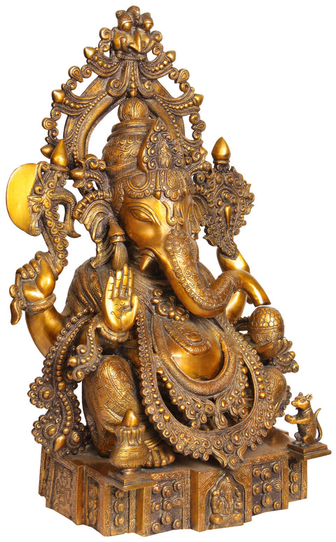 23" Heavily Ornamented Lord Ganesha In Brass | Handmade | Made In India
