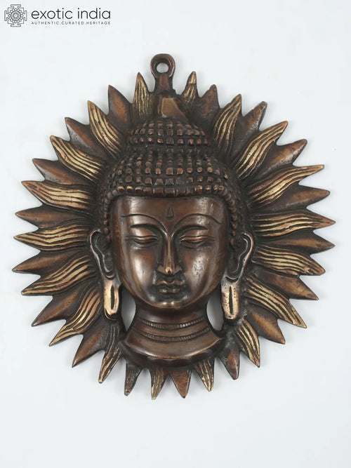 7" Lord Buddha Brass Wall Hanging Mask for Pooja