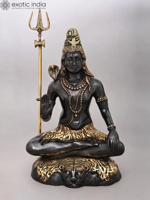 22" Handmade Brass Lord Shiva Meditation Statue for Home Pooja