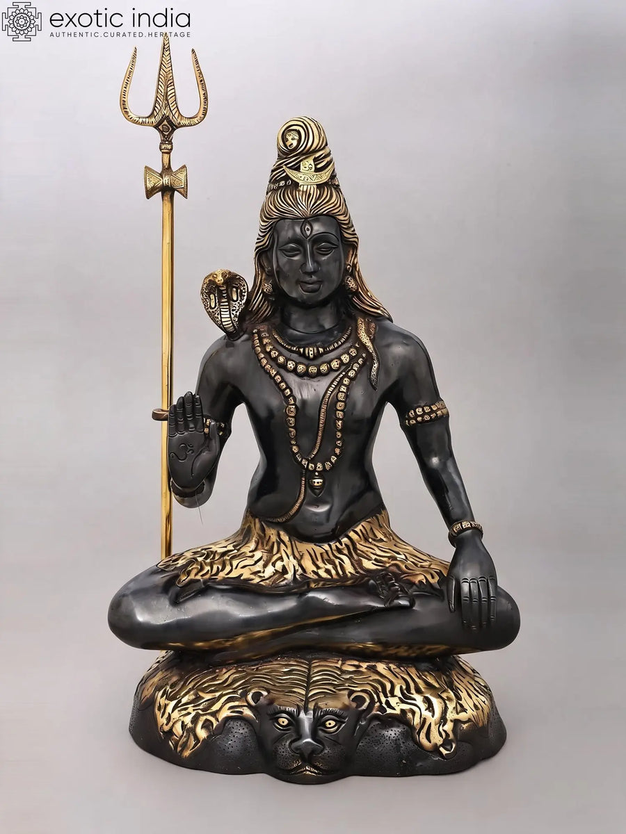 22" Handmade Brass Lord Shiva Meditation Statue for Home Pooja