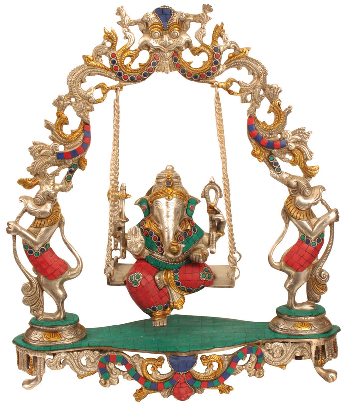 18" Handmade Lord Ganesha on Swing Brass Statue