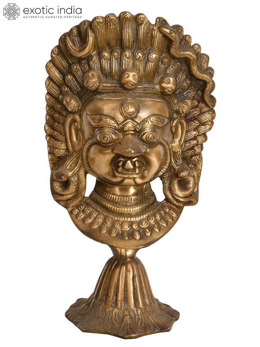 10" Mahakala Brass Mask Statue on Stand Handmade