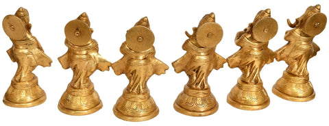 6" Musician Ganesha (Set of Six Statues) In Brass | Handmade | Made In India