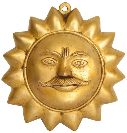 7" Surya Sun God Brass Wall Hanging Handmade