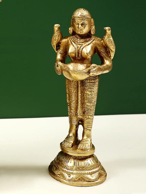 10" Lord Ganesha with Deeplakshmi Pair (Set of Three Statues) in Brass