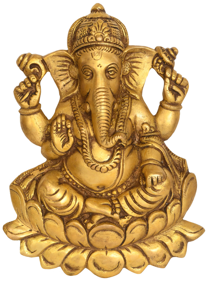 9" Lotus Ganesha Brass Wall Hanging Statue Handmade