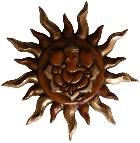12" Ganesha Surya Wall Hanging In Brass | Handmade | Made In India