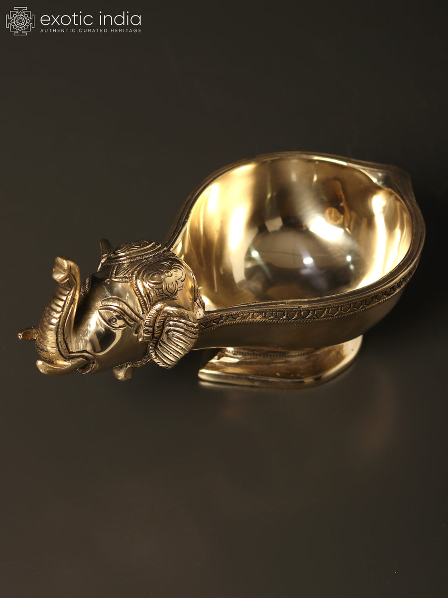 7" Handmade Brass Elephant Diya for Pooja