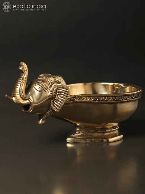 7" Designer Elephant Diya in Brass