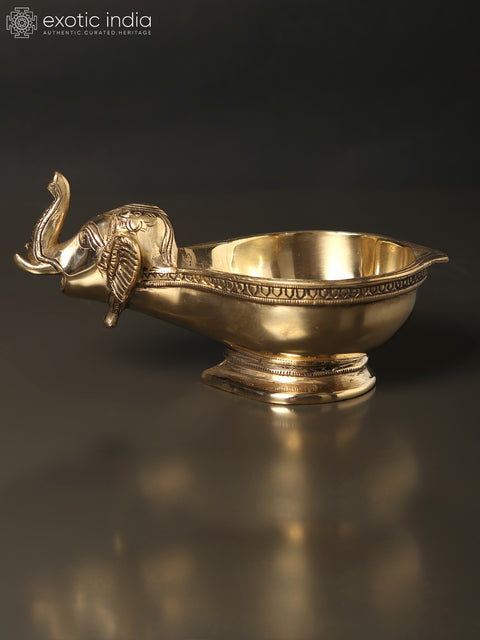7" Designer Elephant Diya in Brass