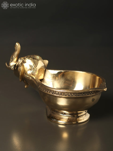 7" Designer Elephant Diya in Brass