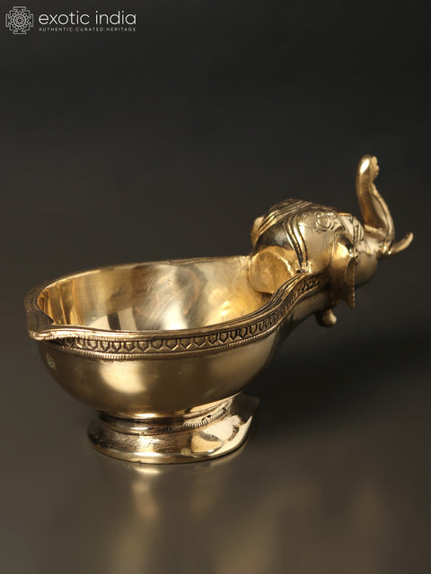 7" Designer Elephant Diya in Brass