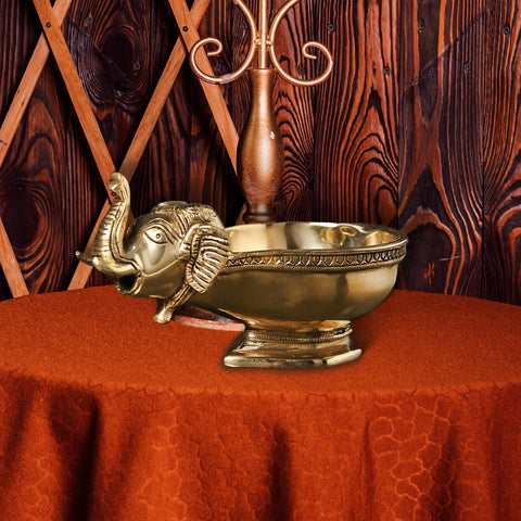 7" Designer Elephant Diya in Brass