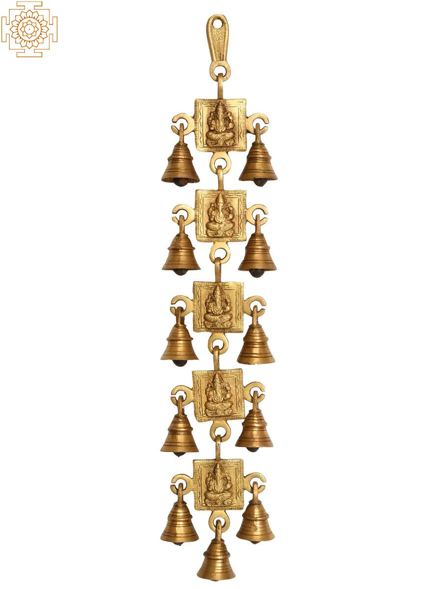 18" Lord Ganesha Brass Wall Hanging Bells for Pooja