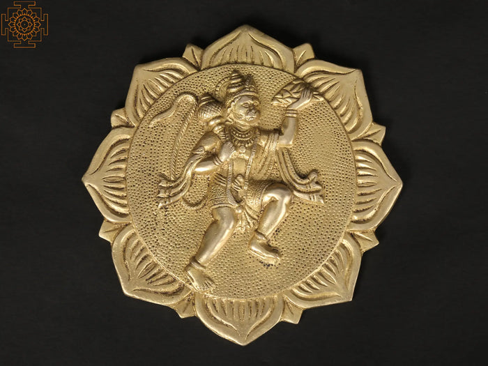 7" Lord Hanuman Wall Hanging Plate in Brass | Handmade | Made in India