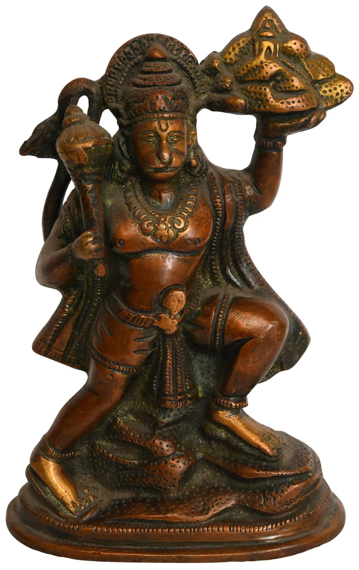 6" Lord Hanuman Lifting Mount of Sanjivani Herbs | Handmade Brass Statue | Made in India