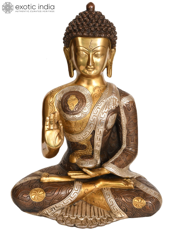 12" Tibetan Buddhist Preaching Buddha Brass Statue with Auspicious Symbols