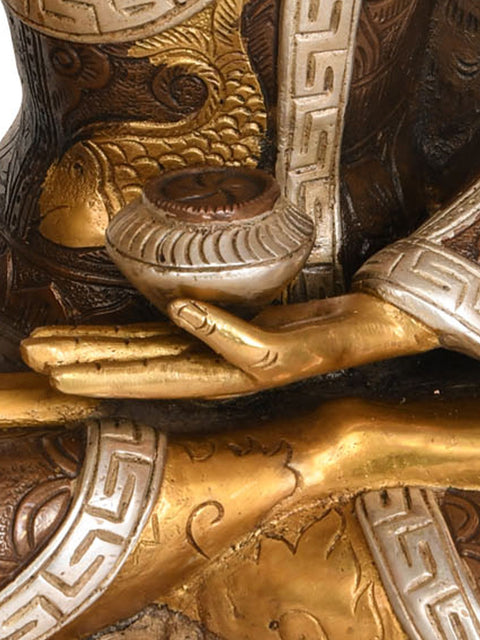 12" Tibetan Buddhist Preaching Buddha: Robe Decorated with Auspicious Symbols and Mantras In Brass | Handmade | Made In India