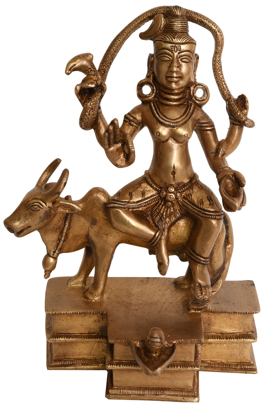 7" Lord Shiva on Nandi Brass Statue with Shiva Linga Handmade