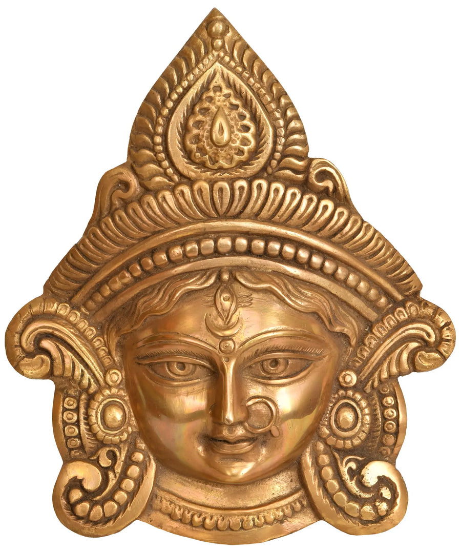 10" Goddess Durga Brass Wall Hanging Mask Handmade