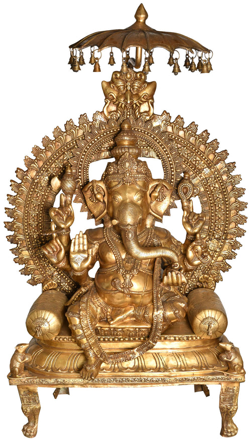 63" Lord Ganesha Handmade Brass Sculpture for Home Decor
