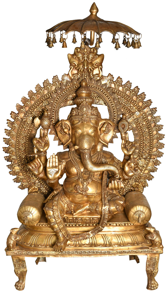 63" Lord Ganesha Handmade Brass Sculpture for Home Decor